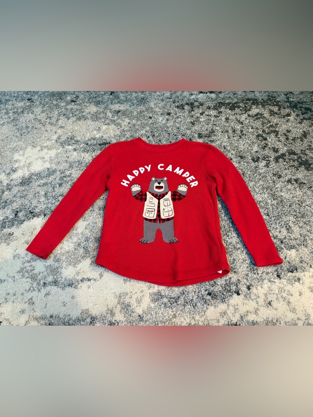 Red "Happy Camper" Bear Thermal Top - Kids